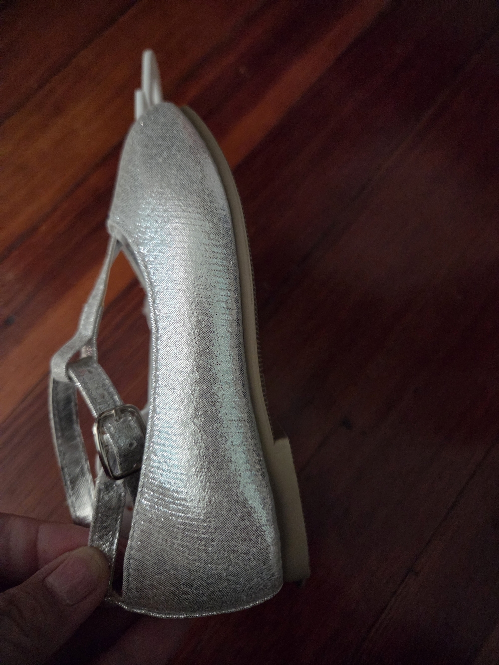 Capelli of New York Girls' Silver Glitter T-Strap Dress Shoes - Picture 2 of 3